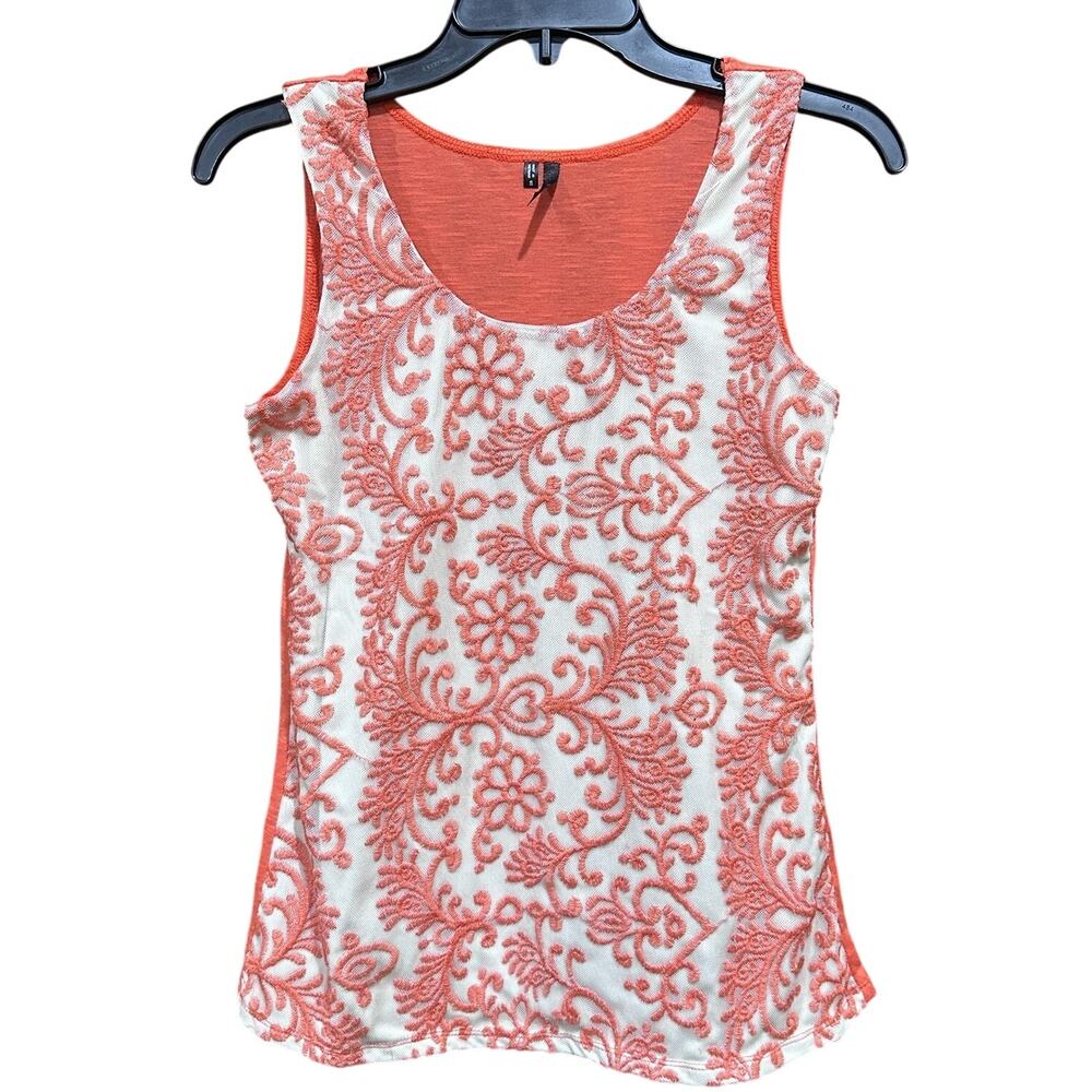 Maurices Shirt Womens Size S Peach White Lace Overlay Tank Sleeveless Boho